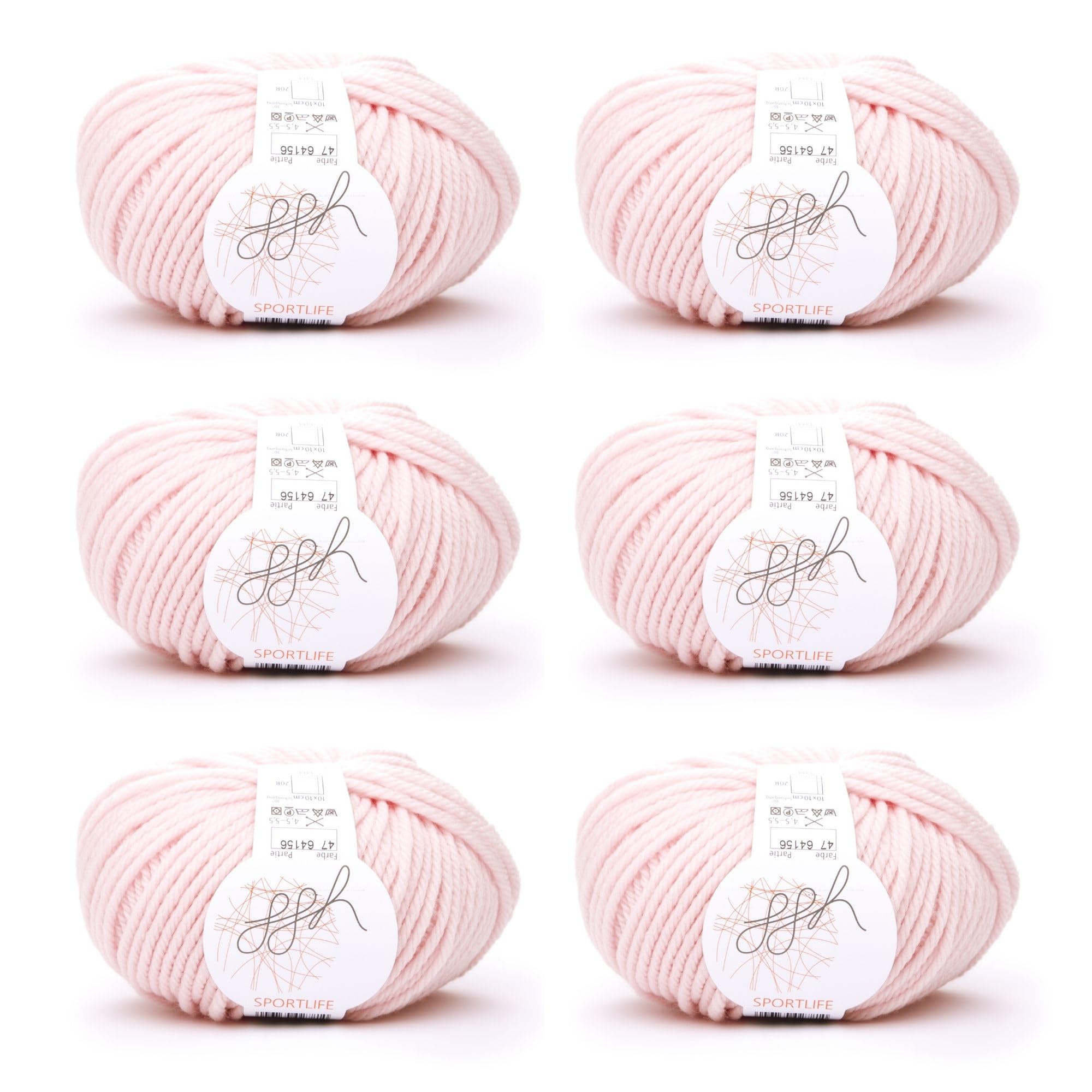 ggh Sportlife Box | Set da 300 g (6 x 50 g) | 100% Morbida Fibra Naturale in Diversi Colori | Colore 047 rosé