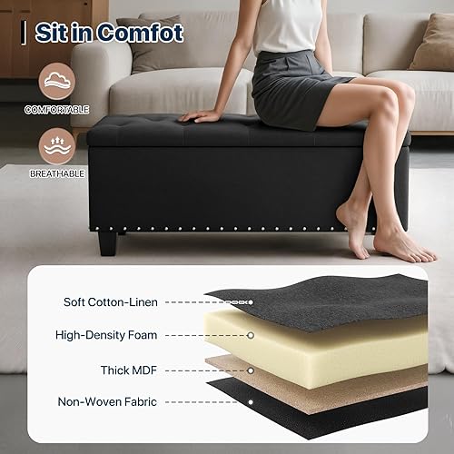 Miniatura 45 de Magshion Banco otomano de almacenamiento de 43 pulgadas, banco de almacenamiento tapizado en el extremo de la cama, reposapiés otomano grande con