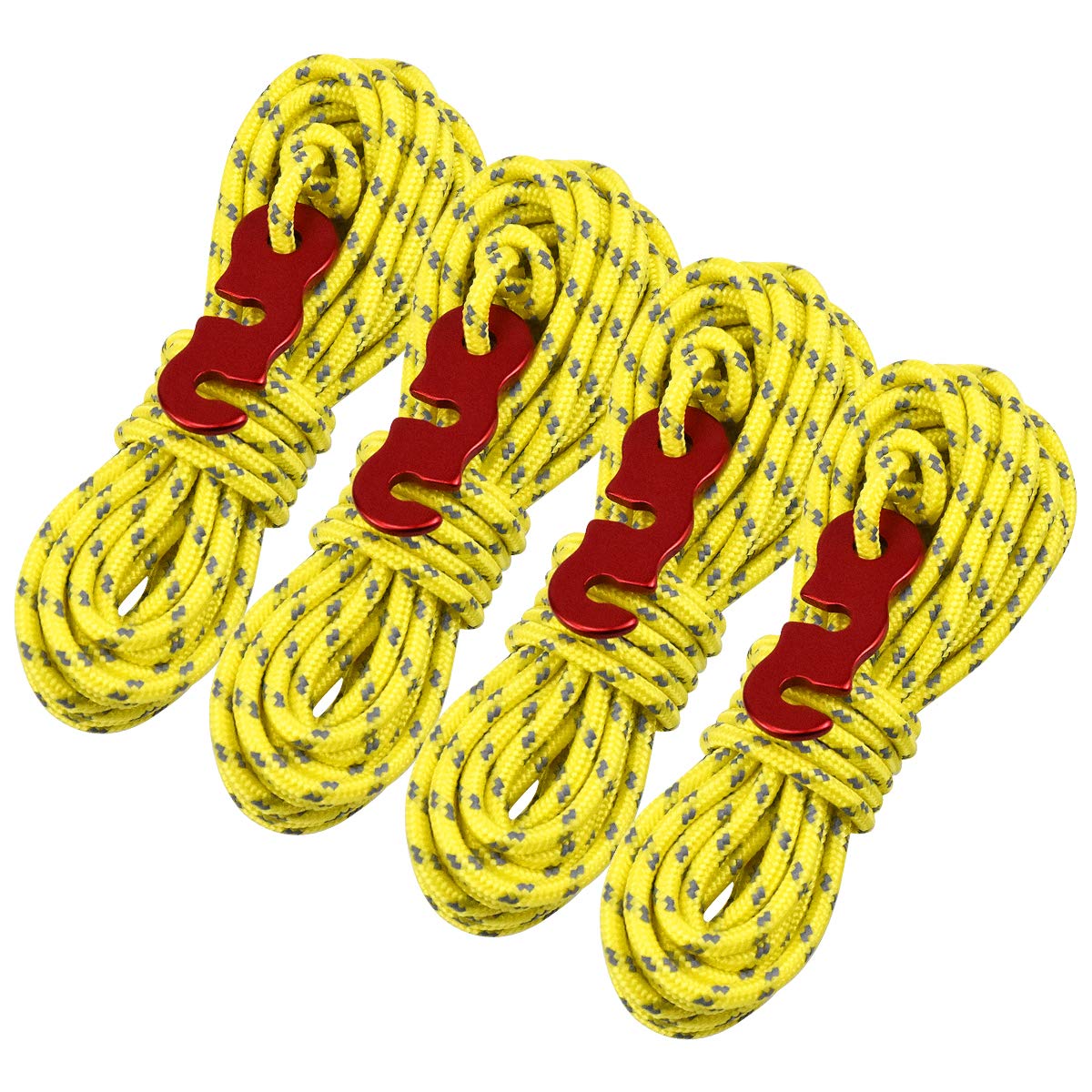 16 m Reflective Guy Ropes, 3 mm Nylon Paracord with Rope Tensioner, for Camping and Outdoors, Robust Paracord Rope, Expander Rope, Rubber Rope, Tarpaulin Rope, Tension Rope, All-Purpose Rope, Tent