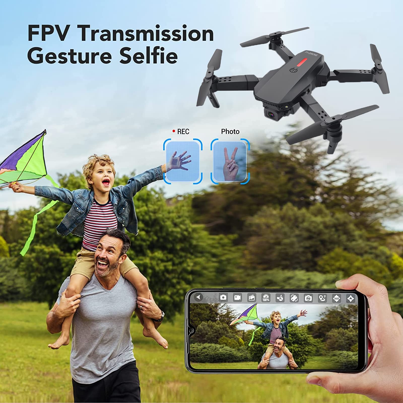 Quadricottero telecomandato per drone per fotografia aerea esterna con fotocamera 4K, Quadricottero RC per principianti, Quadricottero telecomandato per drone per fotografia aerea esterna pieghevole