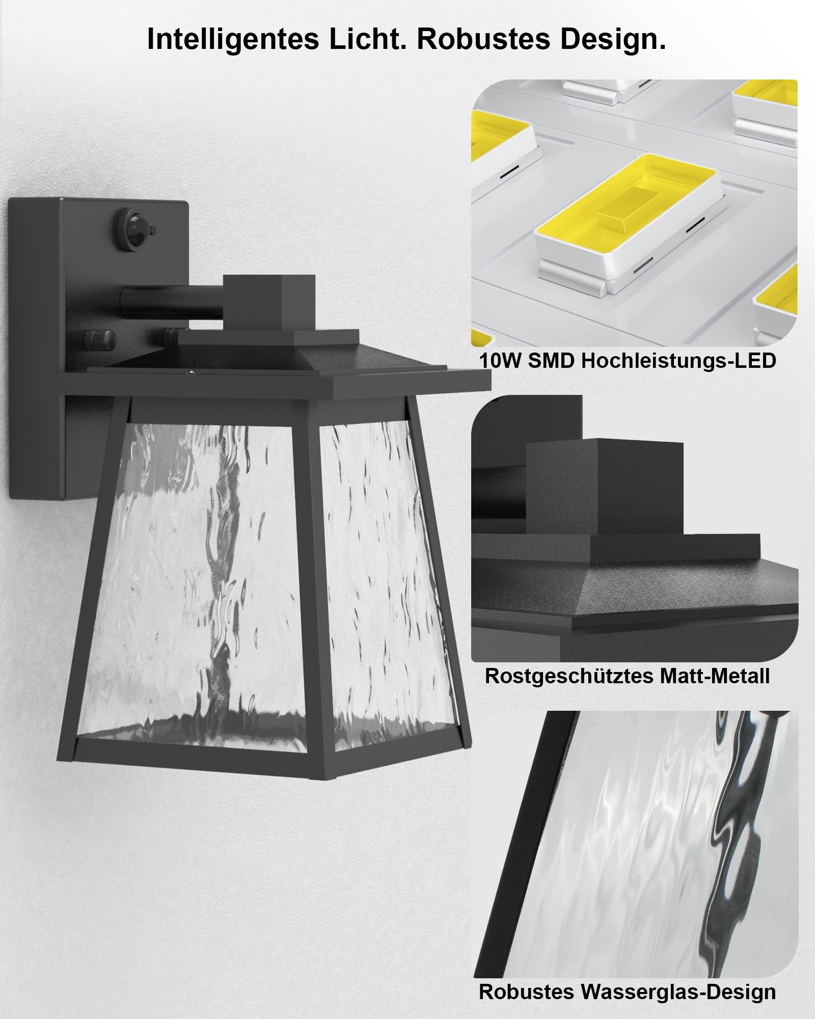 LED Außenlampe mit Bewegungsmelder 10W Wandleuchte Aussen Anthrazit IP44 Moderne Wandlampe 230V Trapezförmig für Terrasse, Hof inkl.3CCT Modul 800ML