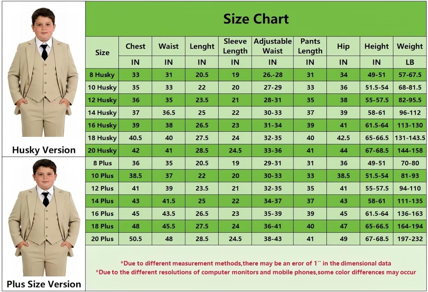 Husky Boys Suits 4-Piece Dress Suit Set, Wedding Outfit for Big Boy Formal Kids Tuxedo Suit Set