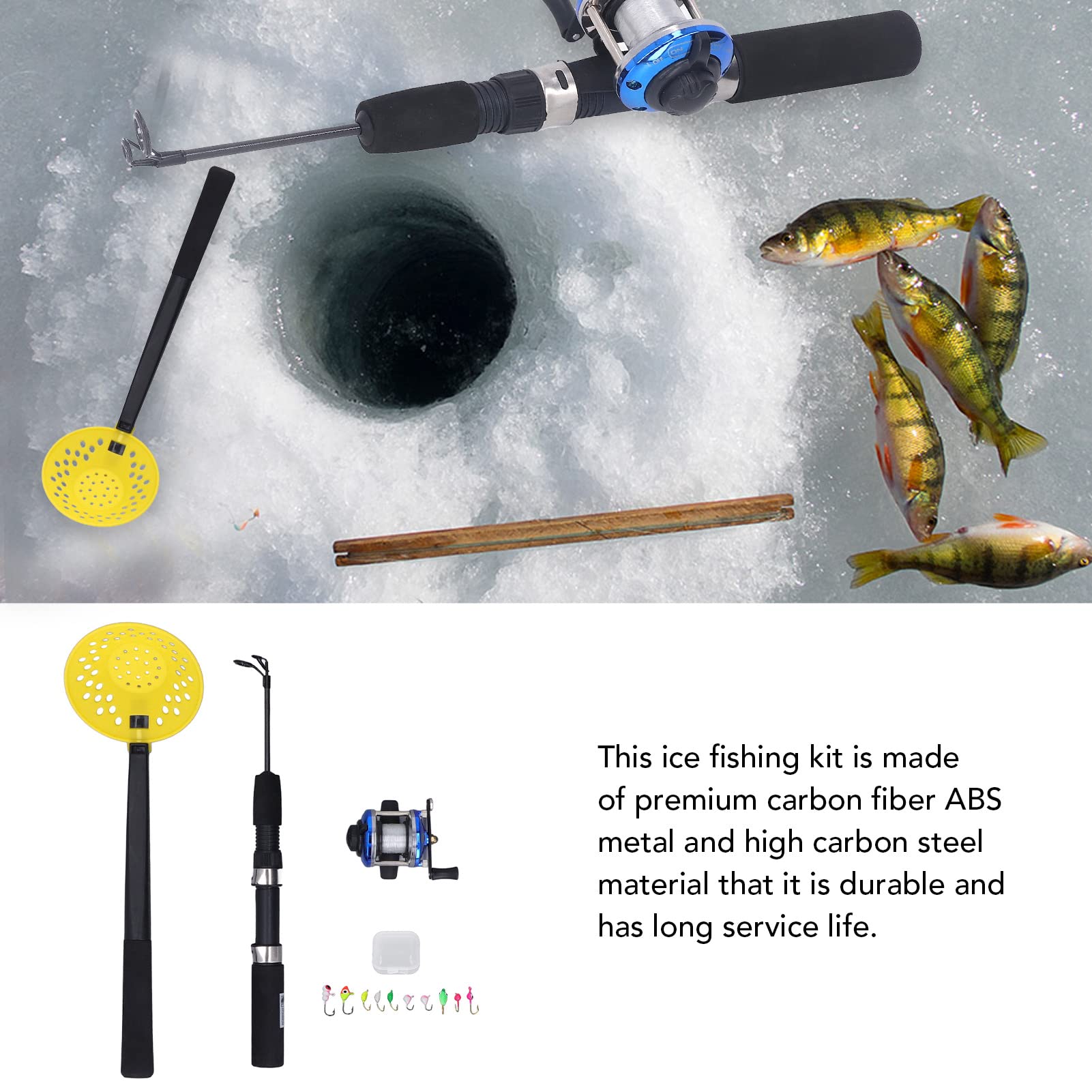50 cm Angelruten-Set, Kohlefaser-Eis-Angelkombi für den Winter