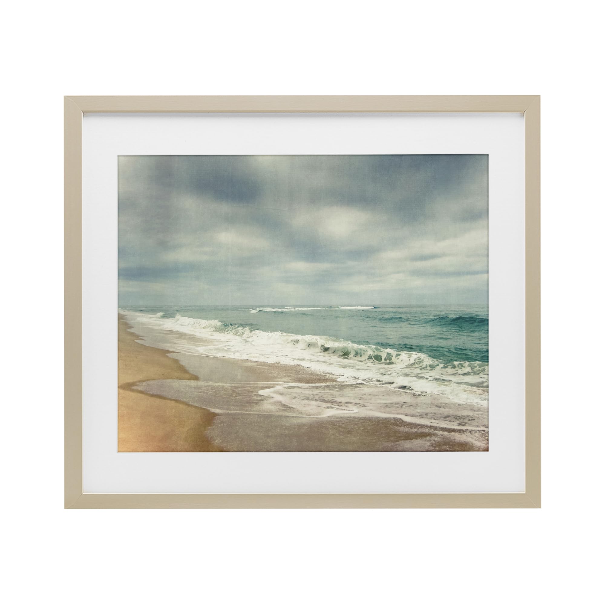 Stupell Industries Harvest Pine (Textured) 'Tranquil Waves Along Sandy Coast'| Framed Print Under Glass