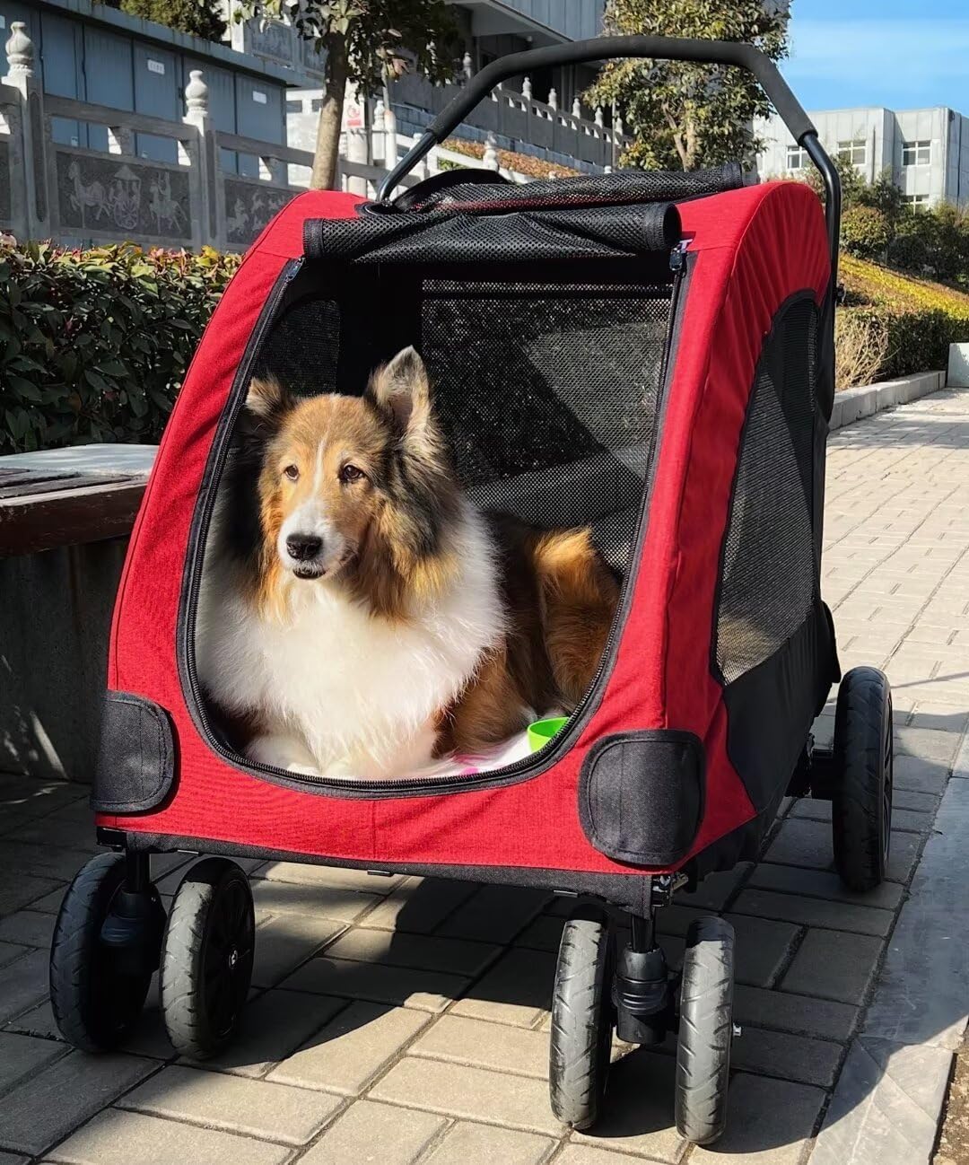 大型犬用折りたたみペットベビーカーカート、キャビン、前後メッシュ