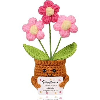 WenmthG Positive Gifts Lucky Charm Crochet Pink Flowers for Women Men Friends Colleagues and Family Motivation Anti Stress Gifts Pocket Hug Positive Potato German Replacement - Pack of 1