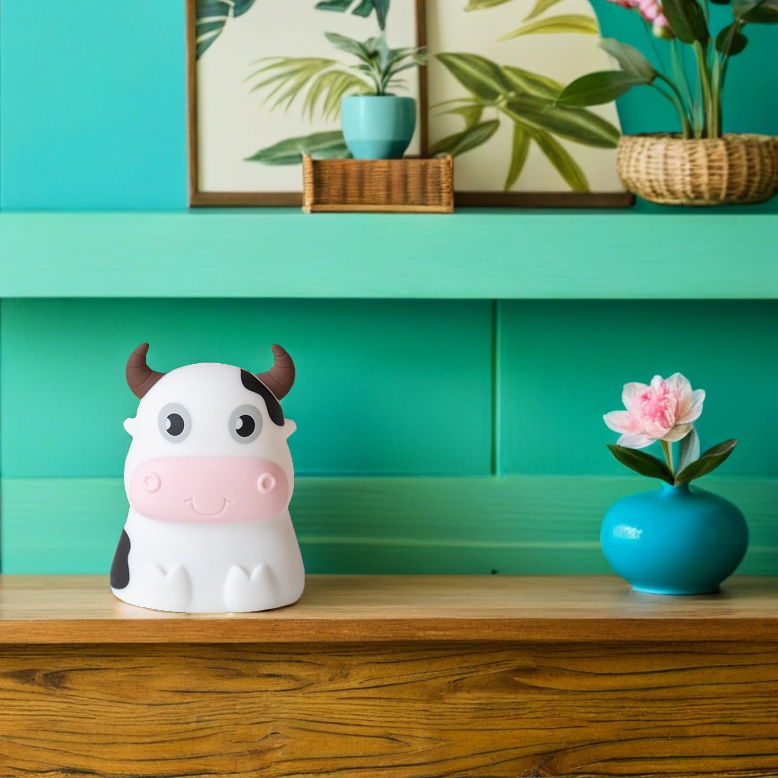 Lámpara Nocturna para Ñiño Forma de Vaca de Silicona, Luz de Noche para Dormir, Decoración para Habitación Infantil, Luz Suave y Recargable