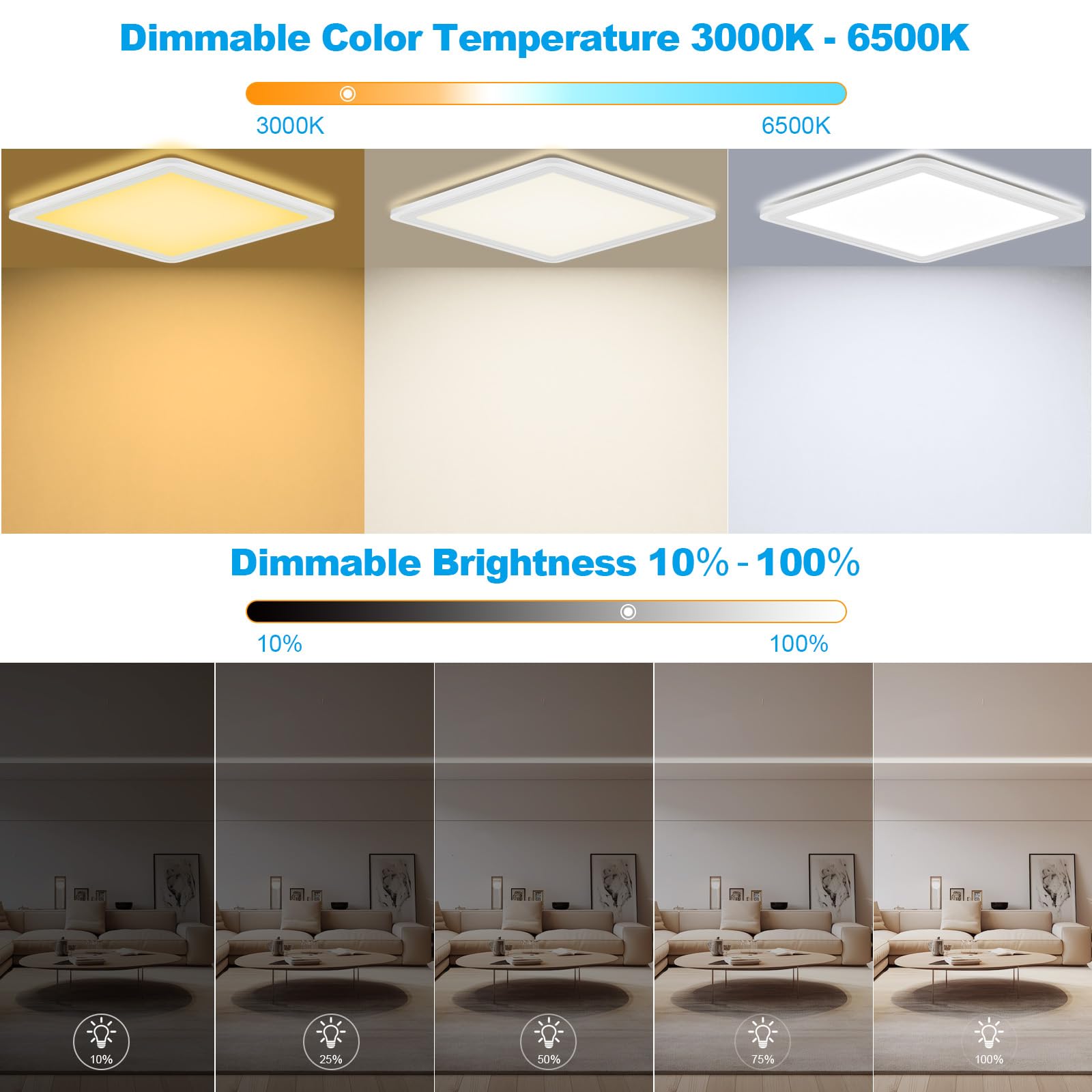 Plafonnier led 24w dimmable RGB, blanc, 30*2.5cm, 2520lm avec télécommande, 2700-6500k | Leroy Merlin