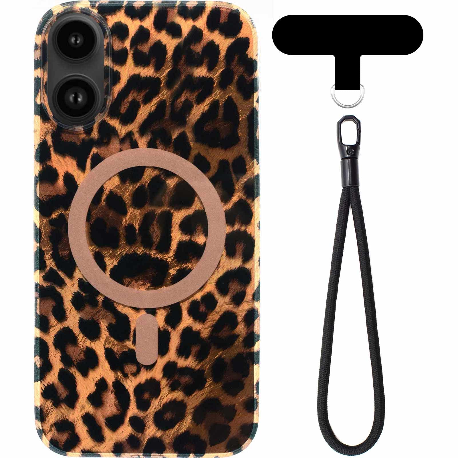 DERIUJHNVF Brown Leopard Print Phone Case for iPhone 16 (6.1inch) - Compatible with MagSafe - 10ft Drop Tested, Soft Cheetah Protective Phone Case