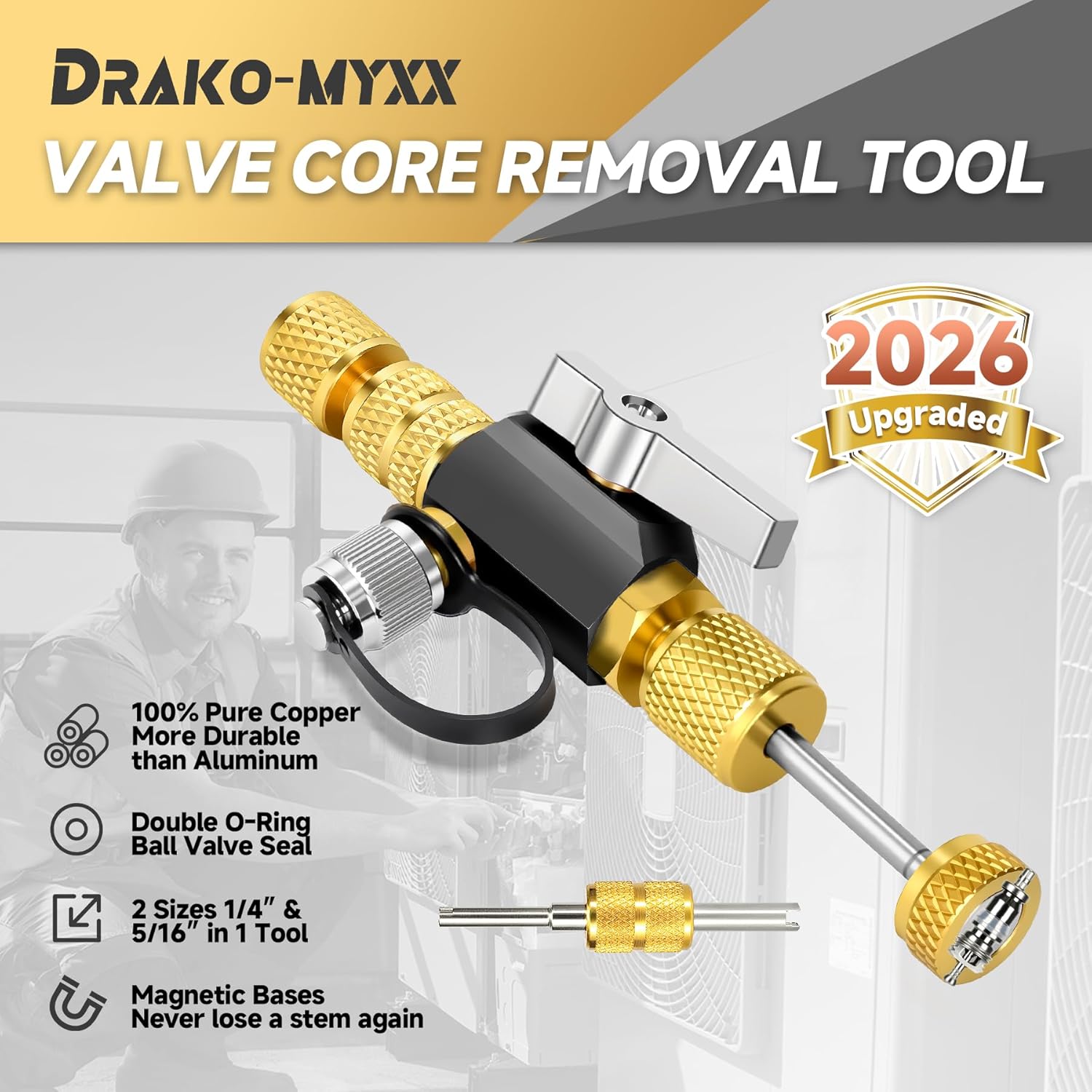 2026 Upgrade Vacuum-Rated Valve Core Removal Tool, 2 Sizes 1/4“ and 5/16” in 1 Tool, For A2L Refrigerant, Mega Flow Vacuum-Rated Core Removal Tool,20 Microns Vacuum, Fast Recovery&Evacuation