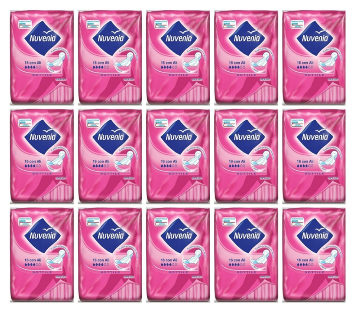 Lot de 15 serviettes hygiéniques fines avec ailes normales, 16 pièces