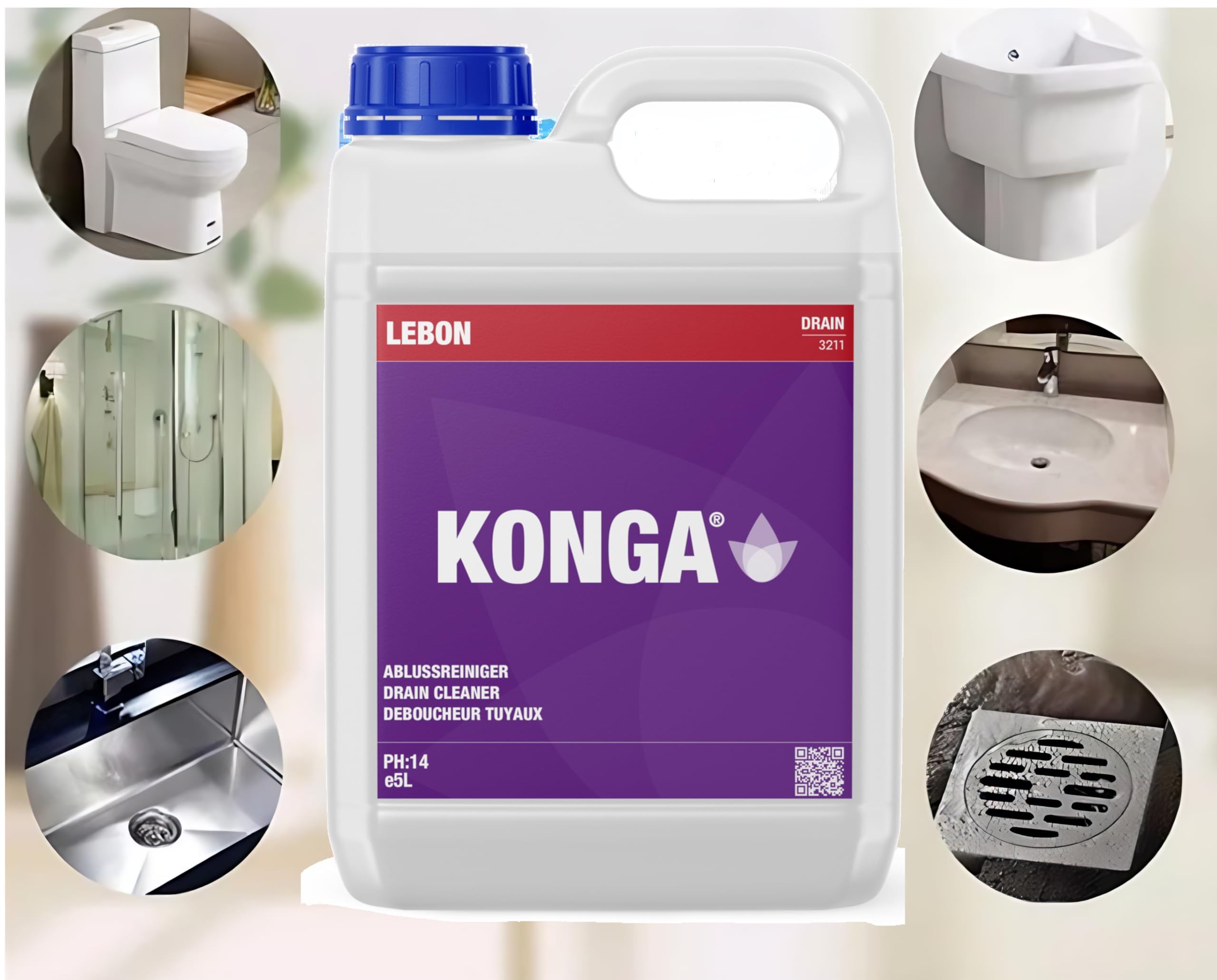 Konga Decapant Forte - Detergente professionale per tubi altamente alcalino, scioglie grassi, capelli e blocchi organici, per grandi cucine, scarichi industriali e applicazioni esigenti (5 l)