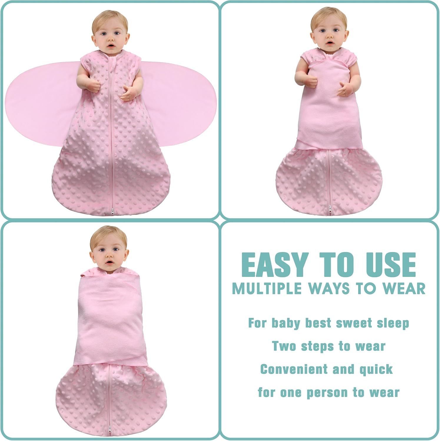 Fleece Newborn Sleep Sack Baby Swaddle,3-Way Adjustable Wearable Blanket,2 Pack Fleece Swaddling Sleeping Bag TOG 2.0, (Gray & Pink, 6-12 Months) - Image 3