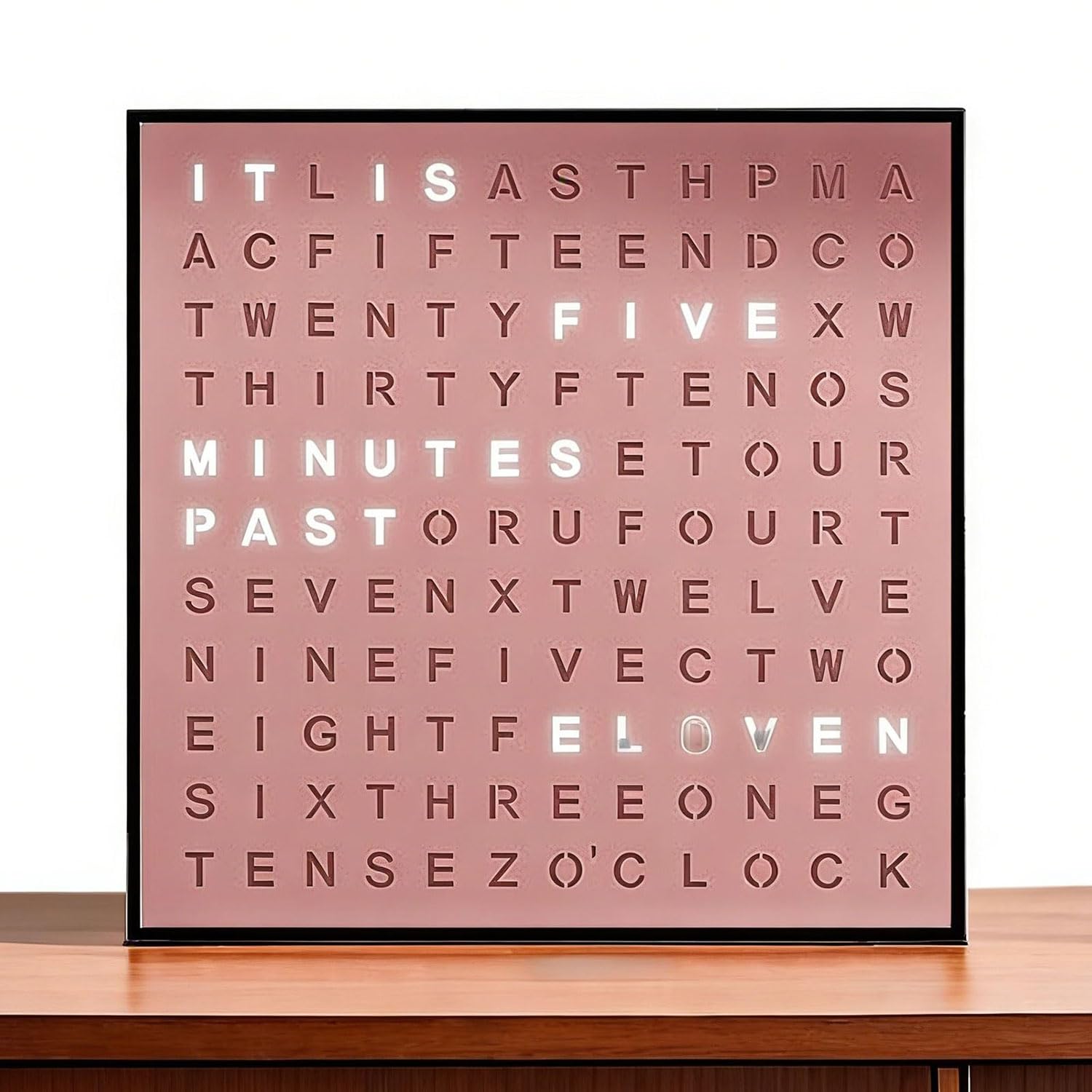 Reloj digital LED con palabras, escritorio iluminado y pantalla de pared, brillo ajustable, formato de hora moderno para decoración del hogar y la oficina