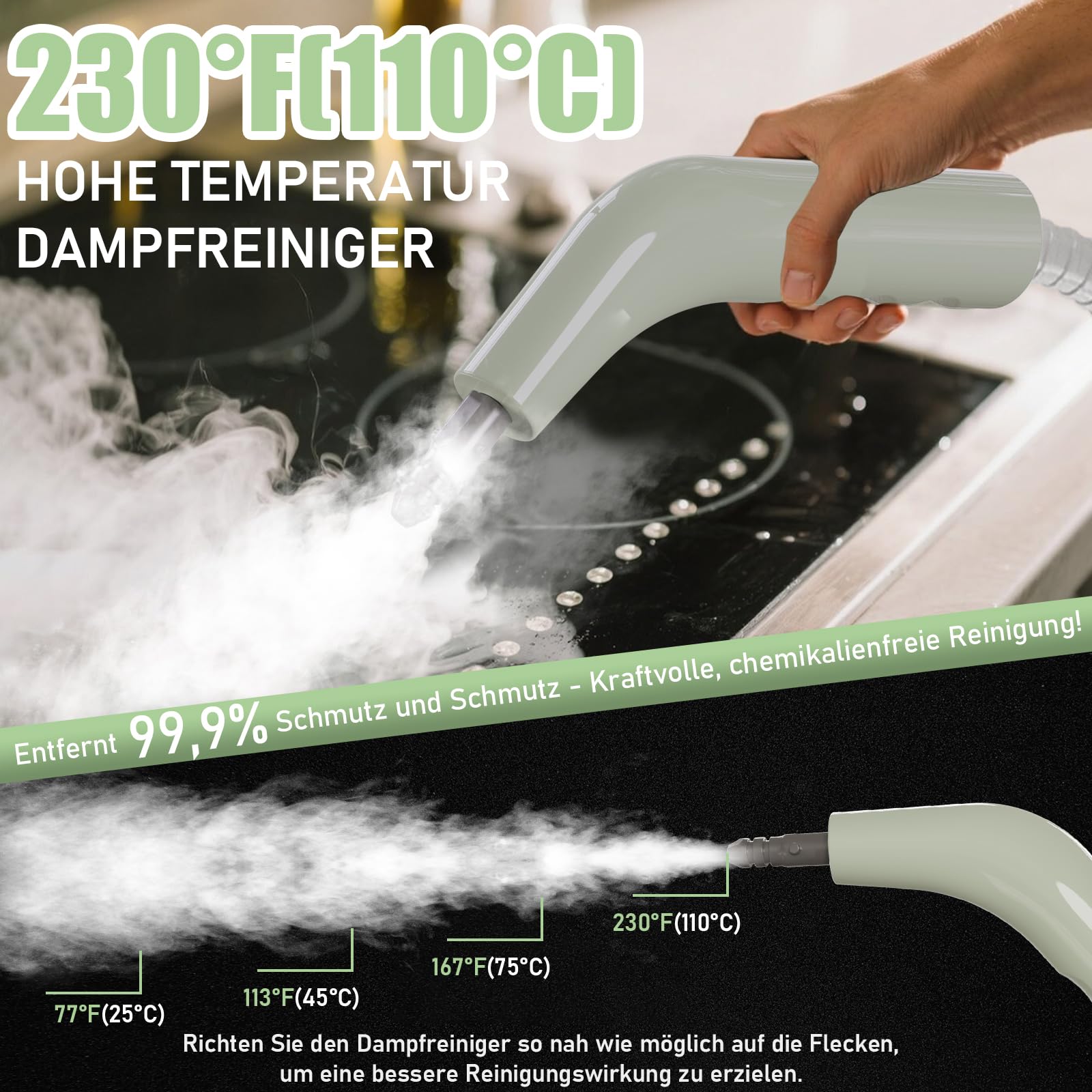 2500W Dampfreiniger - 6-stufig Mit 3 BAR Druck Für Haus & Auto