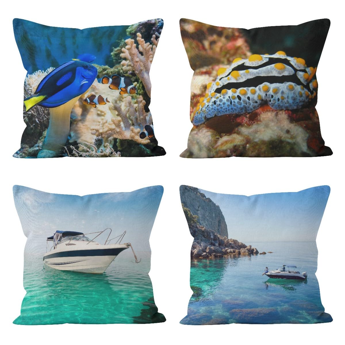 Taie d'oreiller navire océanique lot de 4 housses de coussin lin 50x50