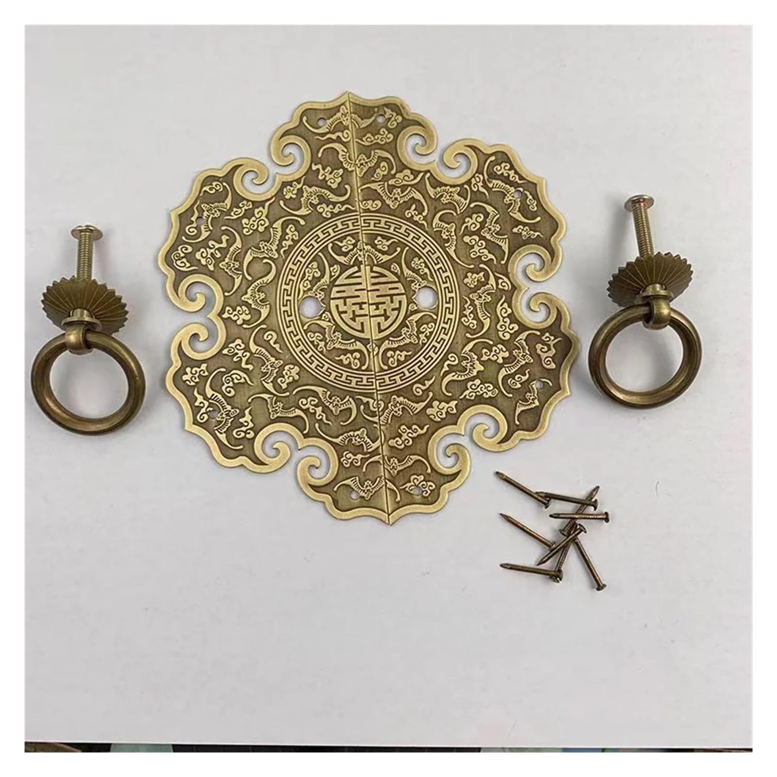 Aldaba De Puerta Manija de latón for gabinete, accesorios for muebles, zapatero, puerta de armario, manija Retro, decoración del hogar Para Puertas Delanteras Y Porches Principales(Diameter180mm gold)