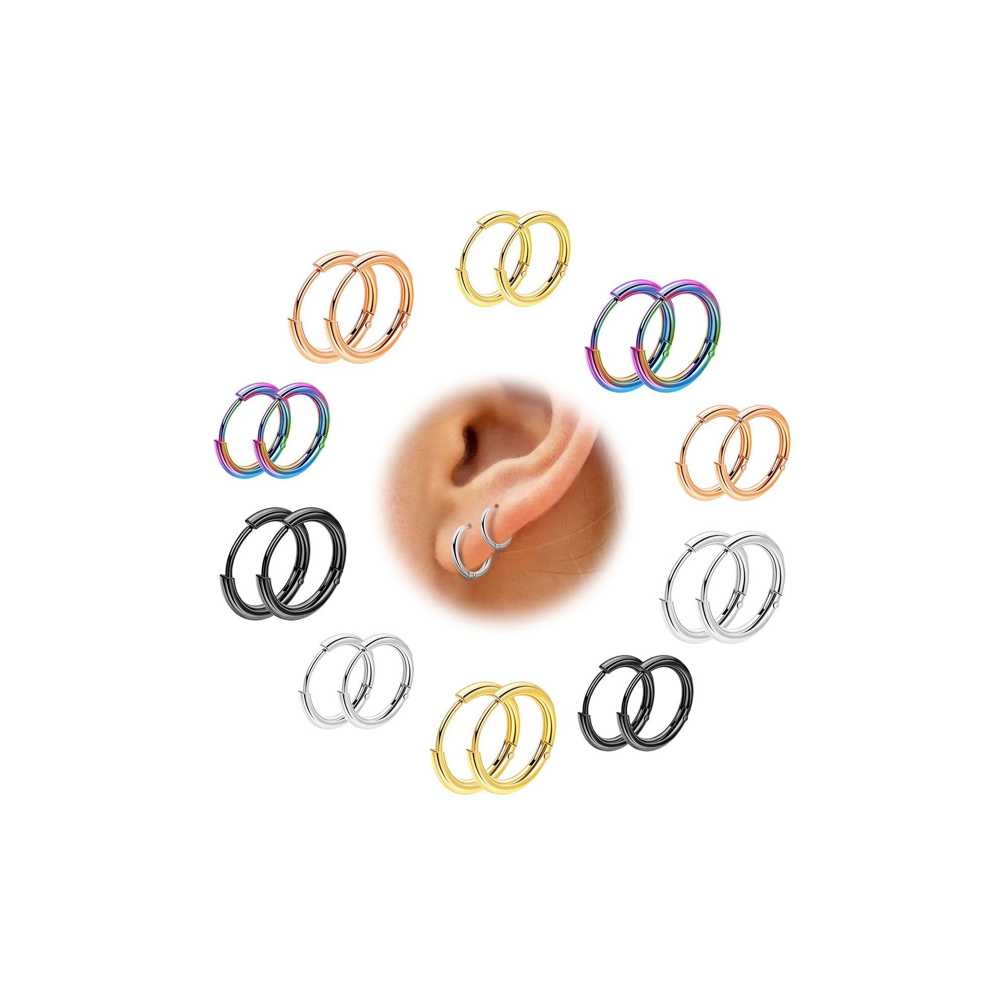 REVOLIA 10 Pairs 20G Surgical Steel Huggie Hoop Earrings for Women Men Hypoallergenic Cartilage Helix Hoop Earrings Lobes Hinged Sleeper Earrings Hoops 6-14mm