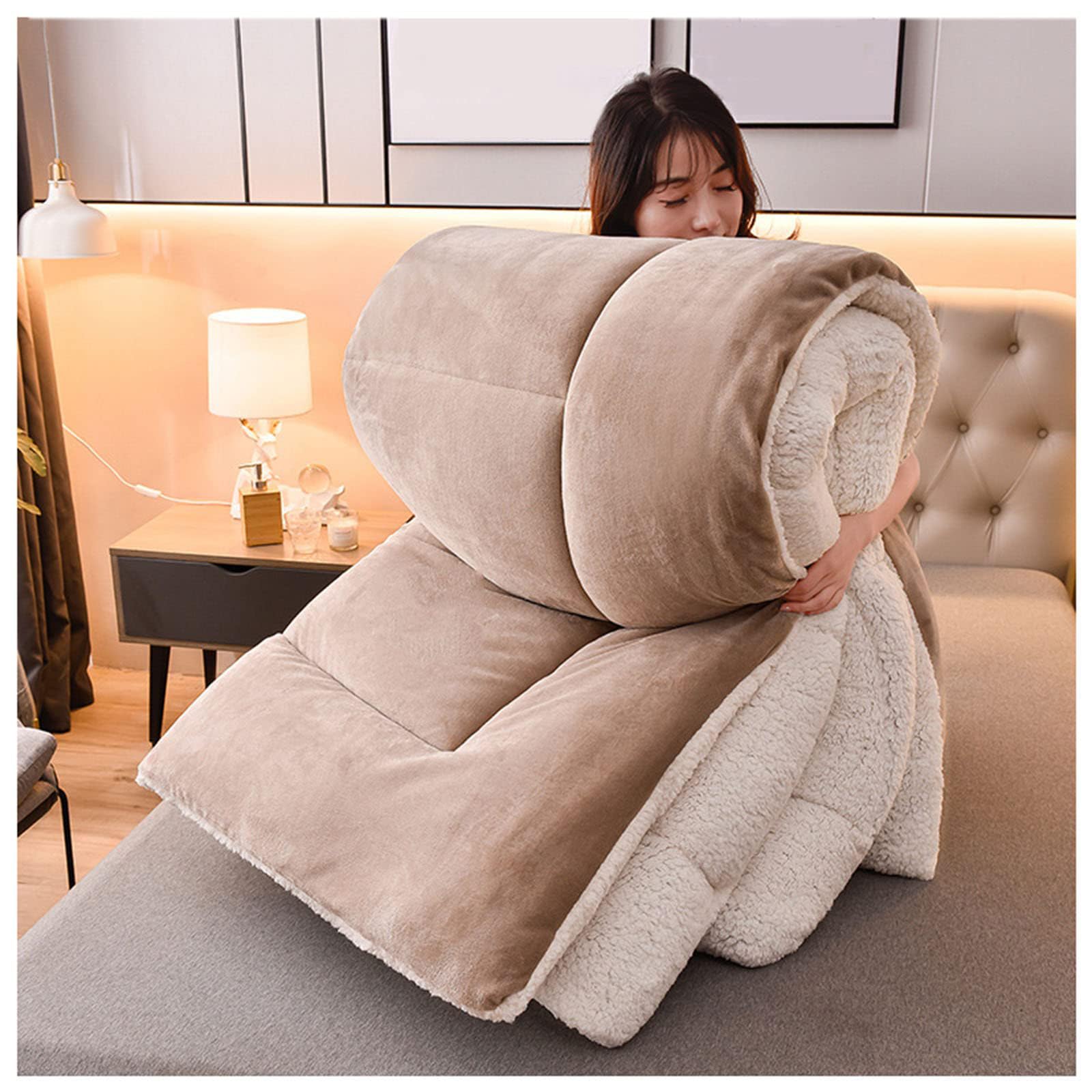 Zmin D Super Warm Lamb Quilt Winter Blanket 2-5 Kg Ouble-Side Velvet Quilt Thickene Warm Autumn Spring Plush Comforter Core, Winter Quilt Full Size,,220X240cm（5Kg）