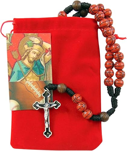 Westmon Works Juego de regalo de rosario deportivo de baloncesto con tarjeta de oración y bolsa de San Sebastián, Metal, No es una piedra preciosa