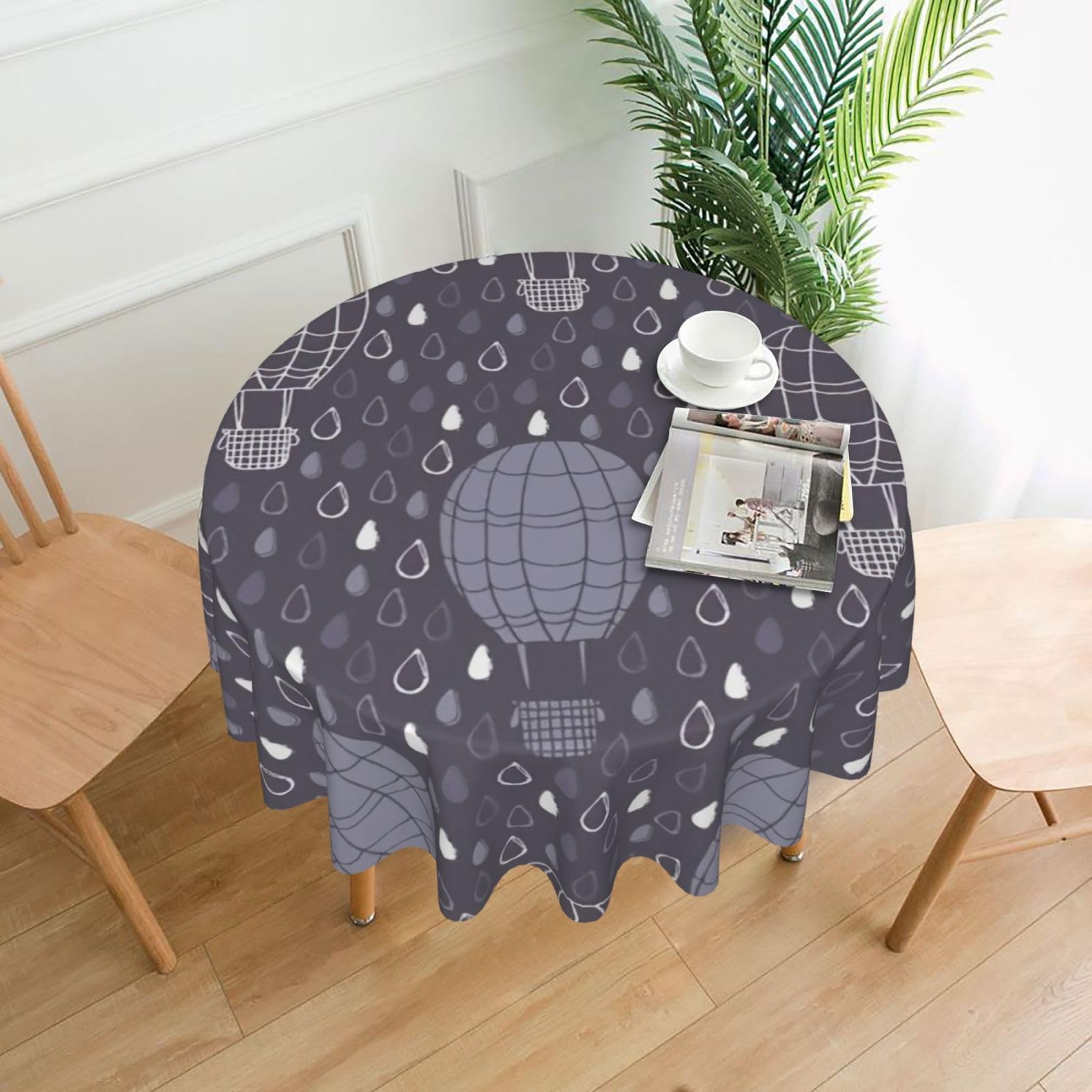 SDEGTHO Hot Air Balloon Print Boho Round Tablecloth 60in Vintage Polyester Cover for Wedding Party Thanksgiving