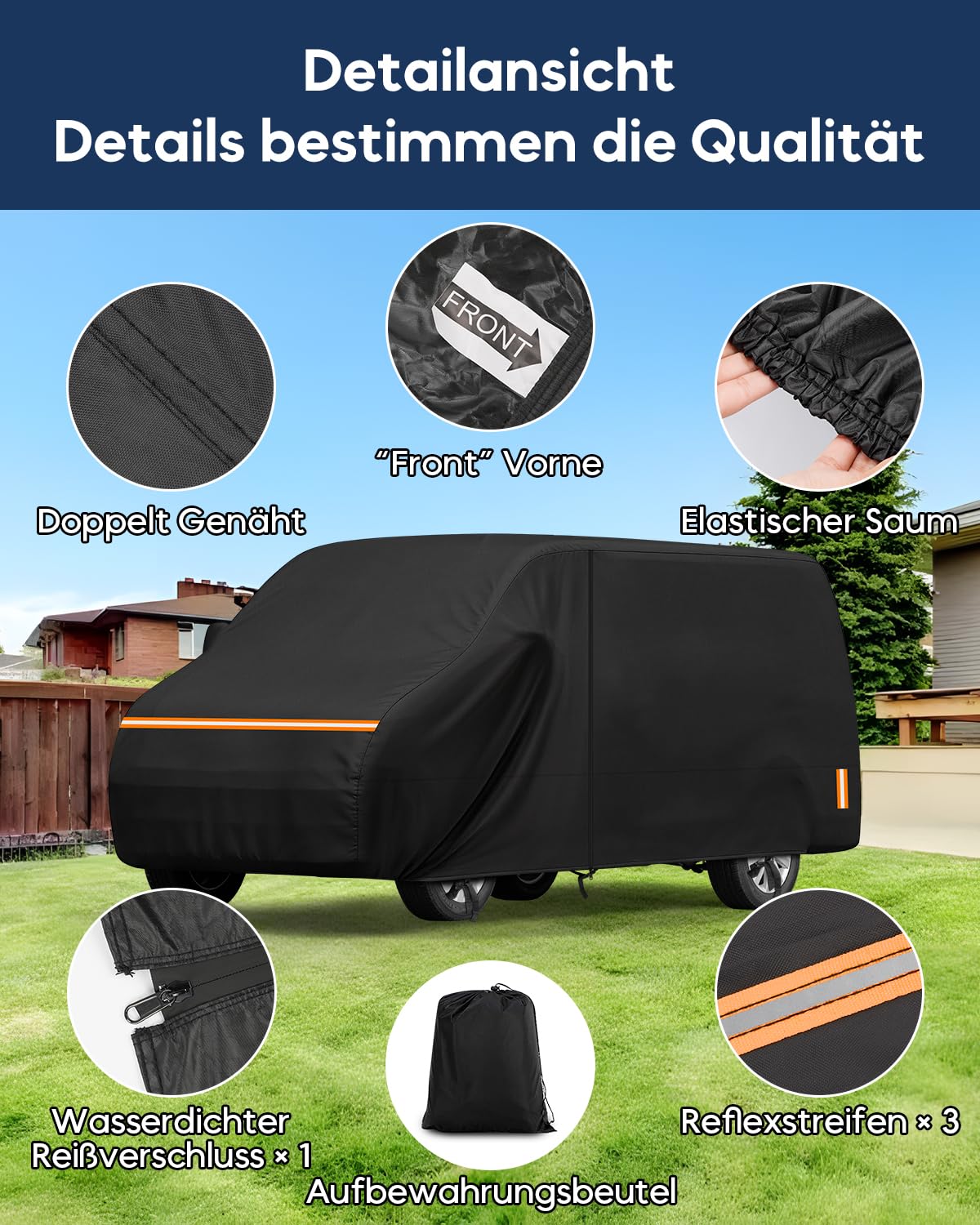 Copertura Camper per VW T4 T5 T6 Telo Copri Camper 420D Oxford Impermeabile Traspirante con Cerniere Sigillate 530 × 190 × 199 cm