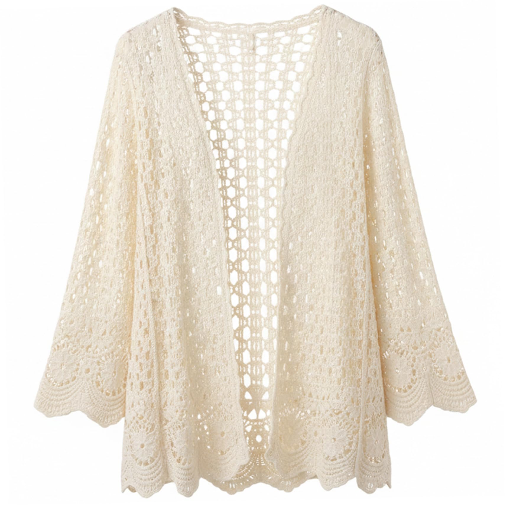 Comebachome Crochet Cardigan for Women - Elegant Hollow Out Knit Open Front Cardigan, Lightweight Beach Sweater for Summer, Apricot, Beach Sweaters for Women, Crochet