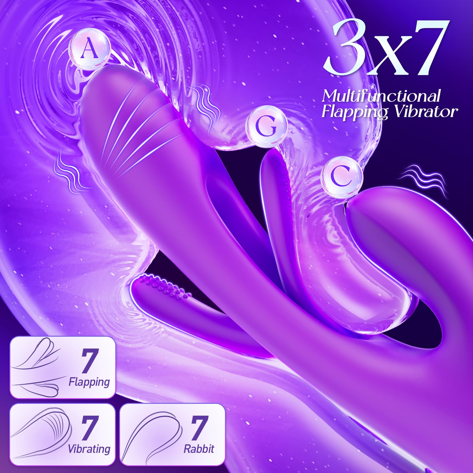 Vibrator Dildo Rabbit Sex Toys -LOVENOTE G Spot Vibrator Massager for Women Clitoral Nipple Stimulation, 3 in 1 Sex Toys with 14 Vibration & 7 Tongue Licking Flapping, Adult Product Aurieel (): Purple