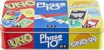 Mattel Games Ensemble de 3 Carte Games avec UNO, Phase 10 & ONO 99, Voyage amusant pour les enfants & Nuit en famille avec boîte de rangement