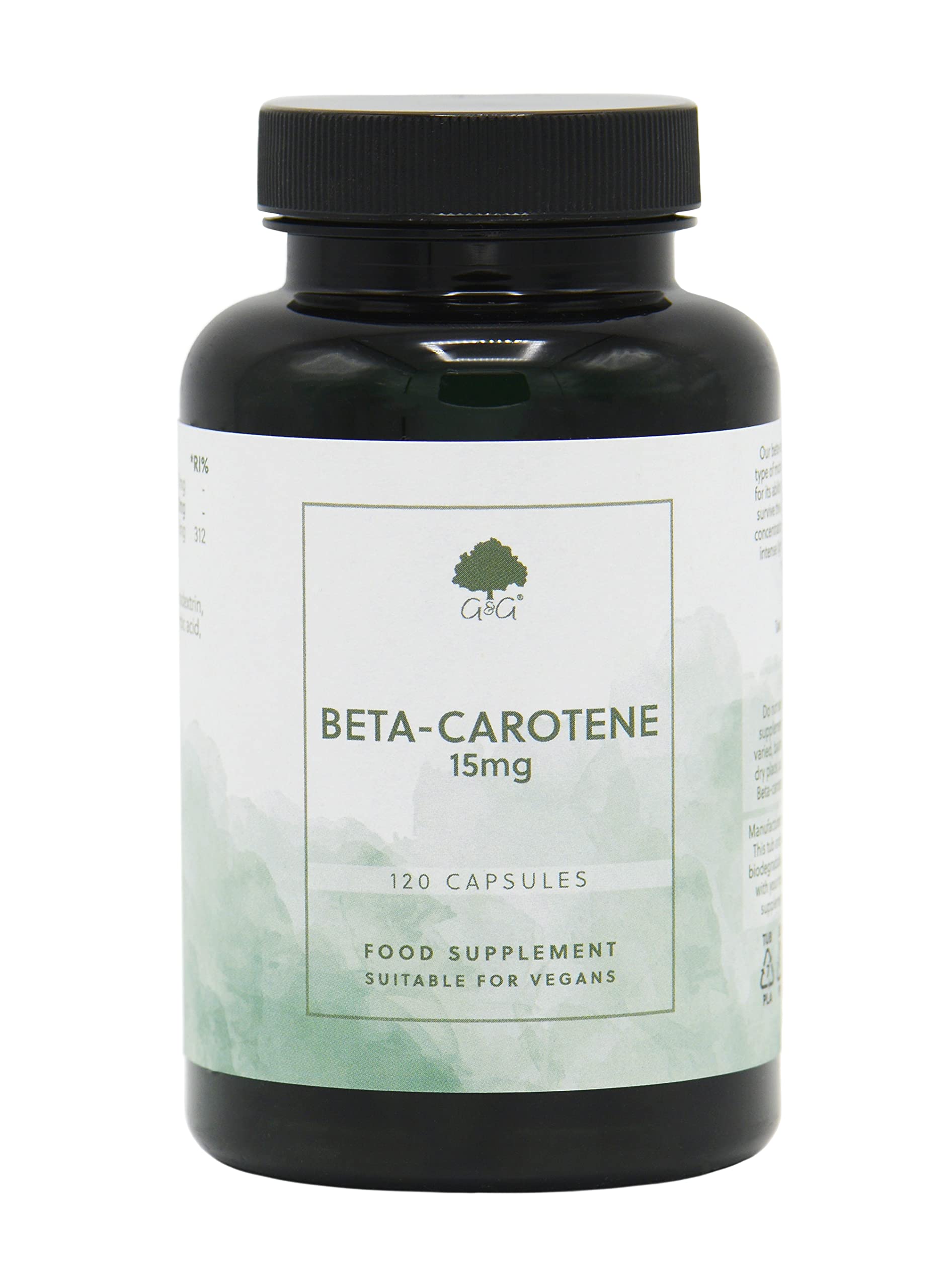 Beta-Carotene 15mg Capsules - from Algae Origin - 120 Vegan Capsules - Non-GMO, Made in the UK - G&G Vitamins