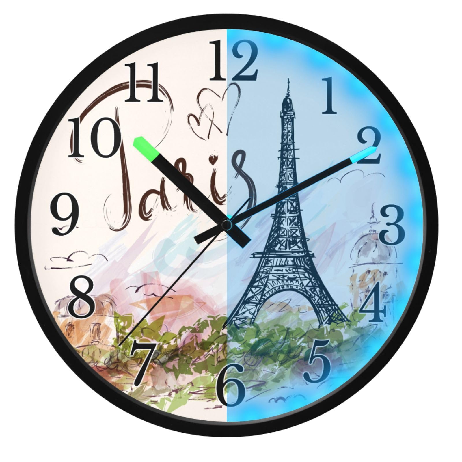 Horloge murale sans tic-tac lumineuse pour chambre à coucher Paris