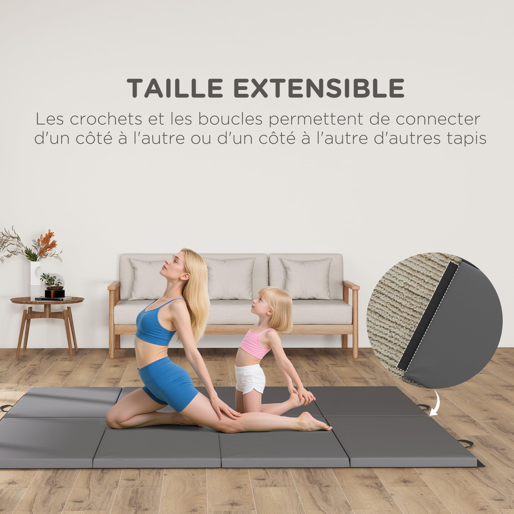 HOMCOM Tapis de gymnastique pliable, tapis gymnastique épais, avec poignée, tapis de sol pour yoga, mma, sport, fitness, pilates, revêtement synthétique