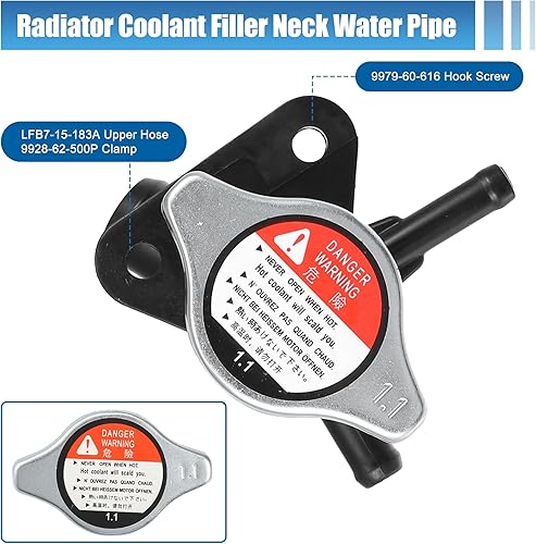 Miniatura 6 de uxcell No.LFB7-15-17YA Cuello de relleno del radiador del motor con tapa completamente sellada para Mazda 5 2.3L L4 2006-2010 Tubo de agua de