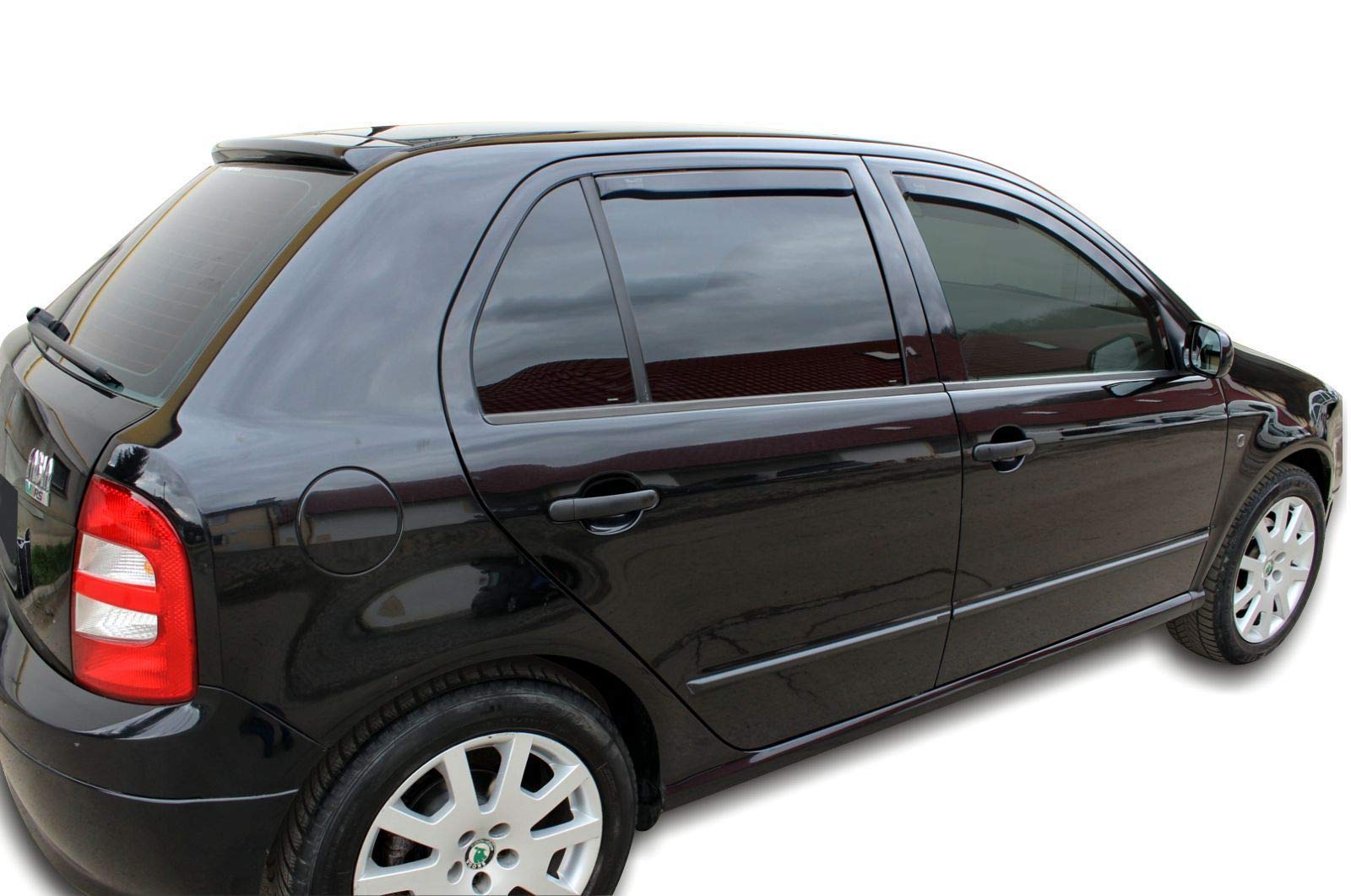 J&J AUTOMOTIVE Windabweiser passend für Skoda Fabia 2000-2007 4tlg, Heko Regenabweiser Vorne Hinten Getönt Dunkel Passform