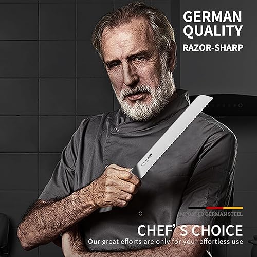 Vista 7 de MAD SHARK Cuchillo de pan de 10 pulgadas, hoja afilada de acero alemán al molibdeno y vanadio, cuchillo de pan dentado profesional para pan casero
