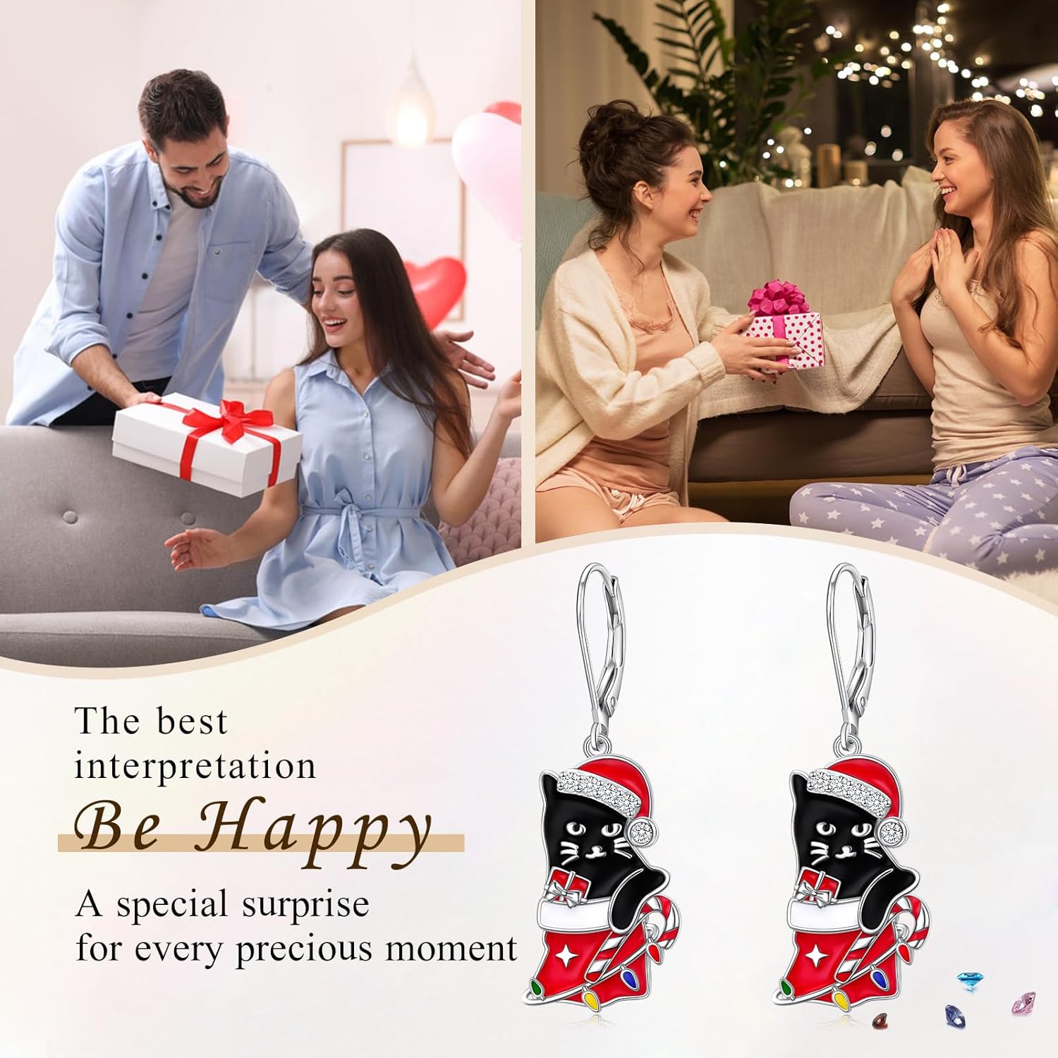 Apple Drop Dangle Earrings for Women 925 Sterling Silver Cat Christmas Tree Moon Star Lotus Palm Tree Lighthouse Lever Back Earrings