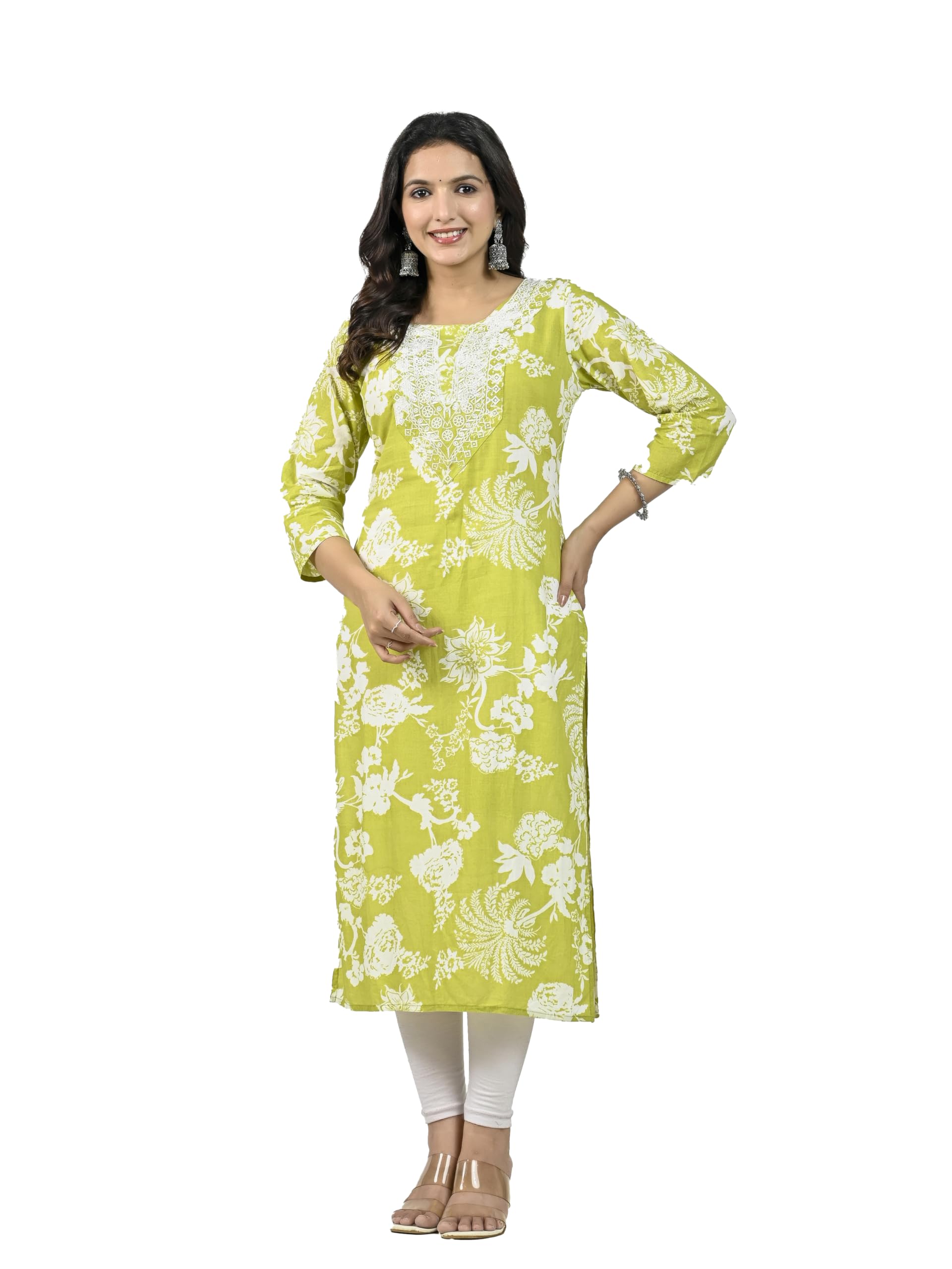 - Cotton Kurtis for Women | Straight Fit Printed Kurta | 3/4 Sleeves Tunic Top | Casual Indian Kurti for Women