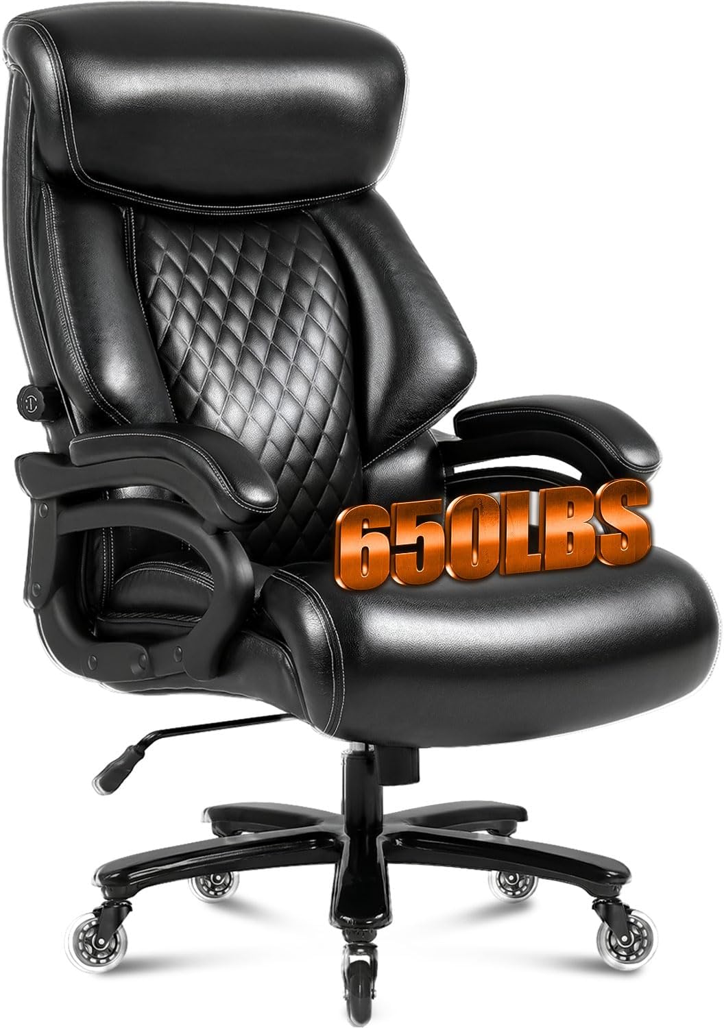 BOSMILLER 650lbs Large Big and Tall Office Chair for Heavy People with Adjustment Lumbar Support, Comfy Padded Heavy Duty Leather Executive Office Chair with Quiet Rubber for Adults 8 Hours Daliy Work