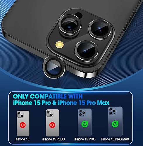 Miniatura 15 de Xfilm Protector de lente de cámara Bling para iPhone 14 Pro/14 Pro Max, dureza 9H a prueba de rayones, protector de anillo individual de metal