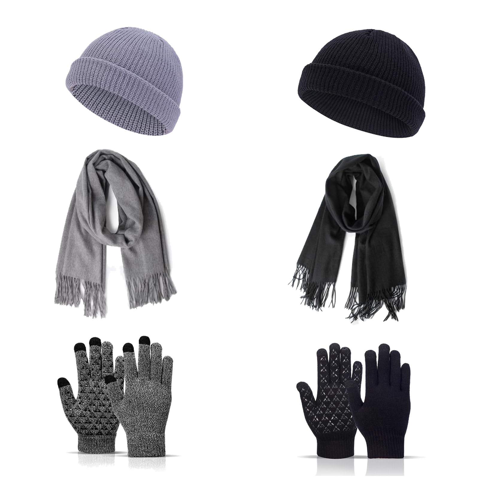 Mütze Schal Handschuh-Sets für Herren Damen 6-Stücke Mode Strick Beanie Hüte Touchscreen Handschuhe Warmes Set für kaltes Wetter