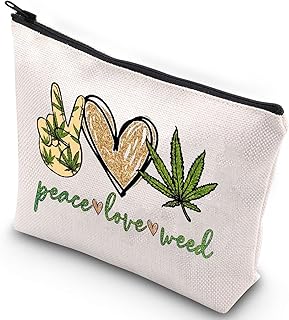 WZMPA Funny Weed Cosmetic Bag Weed Leaf Inspired Gift Peace Love Weed Makeup Zipper Pouch Bag For Women Girls, Peace Weed