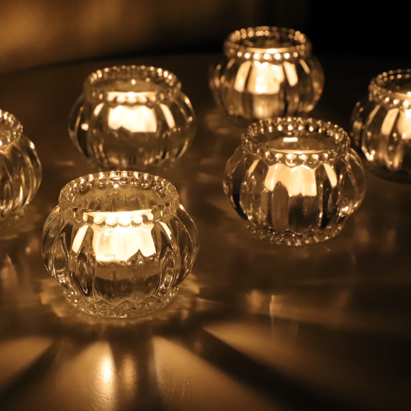 Clear Votive Candle Holders Set of 6,Tealight Candle Holder Bulk for Wedding Party, Glass Tea Lights Candle Holder for Table Centerpiece, Christmas Decor