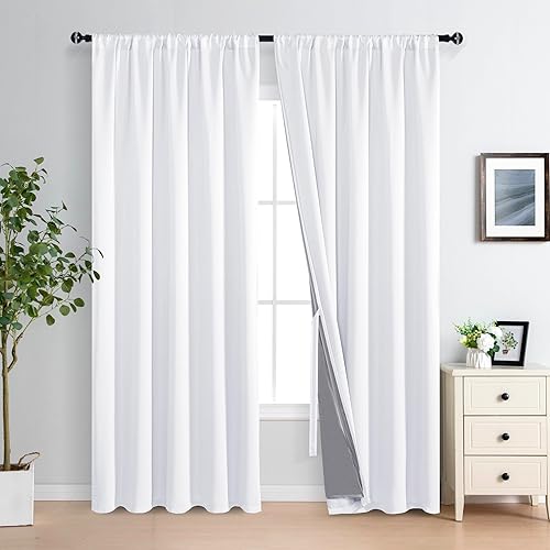 Miniatura 54 de XWZO Cortinas 100% opacas de 84 pulgadas de largo con alzapaños, protección de privacidad, paneles de ventana de eficiencia energética con forro