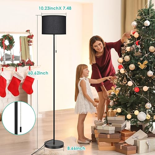 Miniatura 5 de FOLKSMATE Lámpara de pie para sala de estar, lámpara LED moderna y simple, lámparas altas negras para dormitorio, sala de estar, oficina, habitación