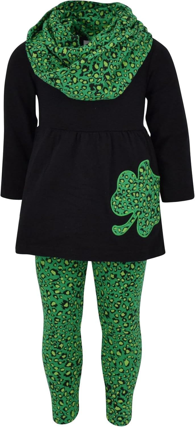 Unique Baby Girls Kids Toddler 3pc Outfit Set Long Sleeve Stretch Tunic Top Leggings and Scarf