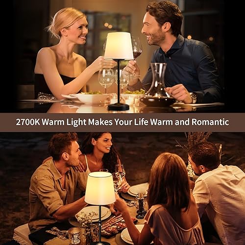 Miniatura 2 de AMFORPM Juego de 2 lámparas de mesa LED portátiles, lámpara de escritorio con pantalla de tela inalámbrica, lámpara de mesa con batería recargable,