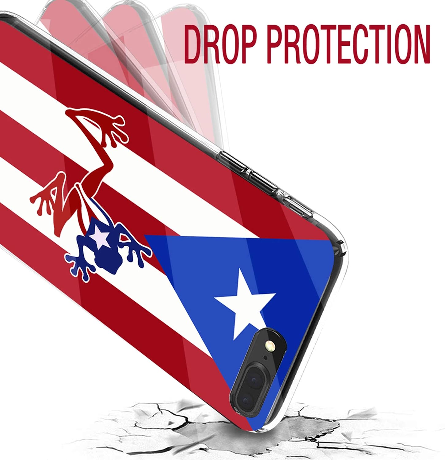 cocomong Puerto Rico Flag Phone Case Compatible with iPhone 8 Plus Case Puerto Rico Flag iPhone 7 Plus Case for Men Boys Girls Women, Slim Soft TPU Cover Clear Protective Shockproof 5.5"