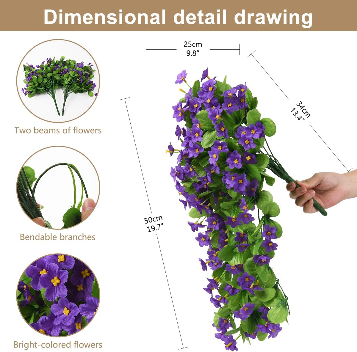 2PCS Artificial Hanging Flowers, Fake Hanging Plants Violet Vines UV Resistant for ... - Image 6
