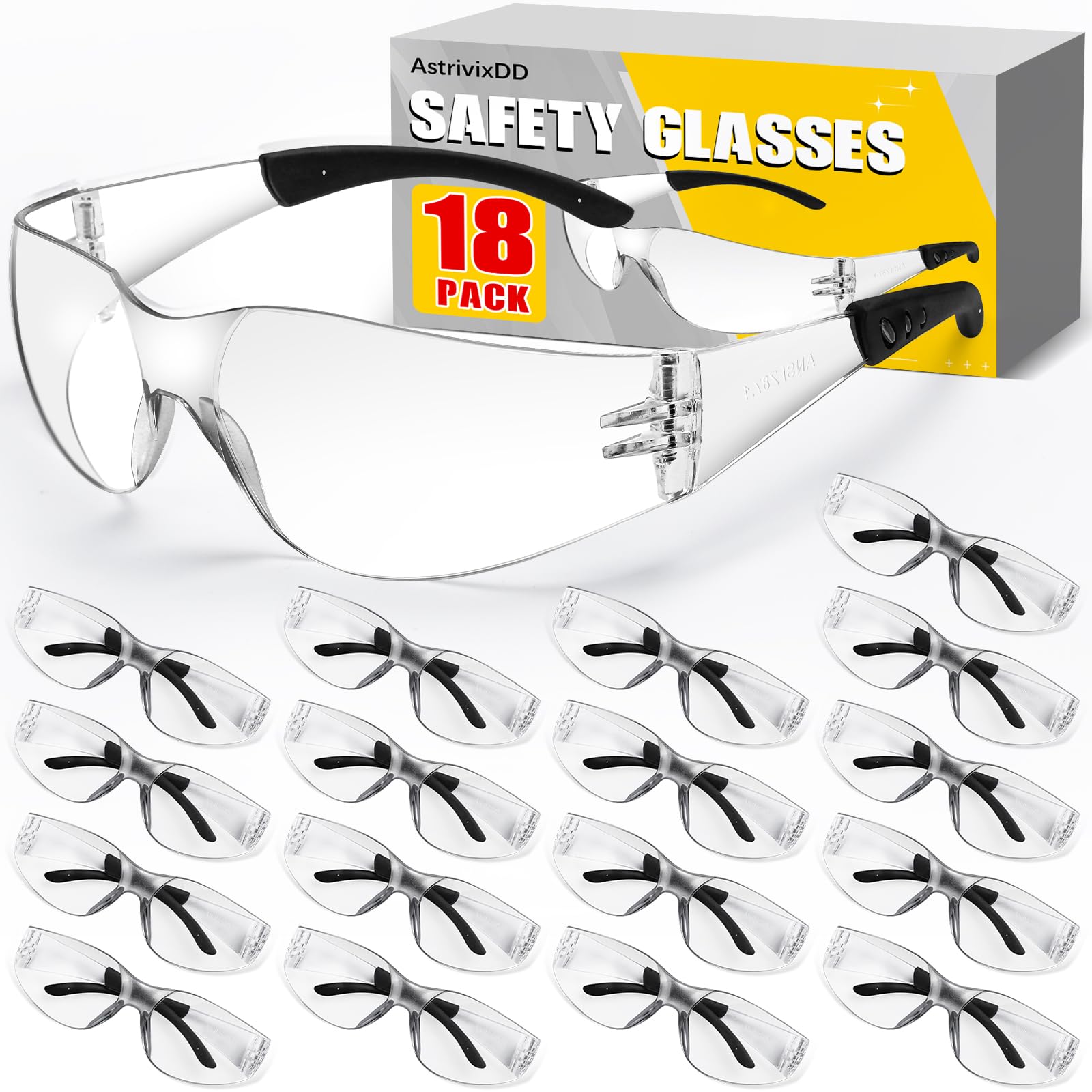 Transparente Schutzbrille, ANSI Z87.1, kratzfeste Sicherheitsbrille für Herren und Damen, klare Augenschutzbrille