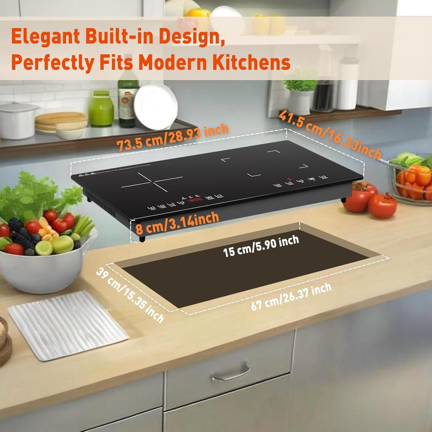 Double Induction Cooktop Burner: 1800w 2 Induction Burner with 3hours Timer - Electric Double Cooktop Burner Child Independent Controls Safety Lock 9 Temperature 9 Power Settings